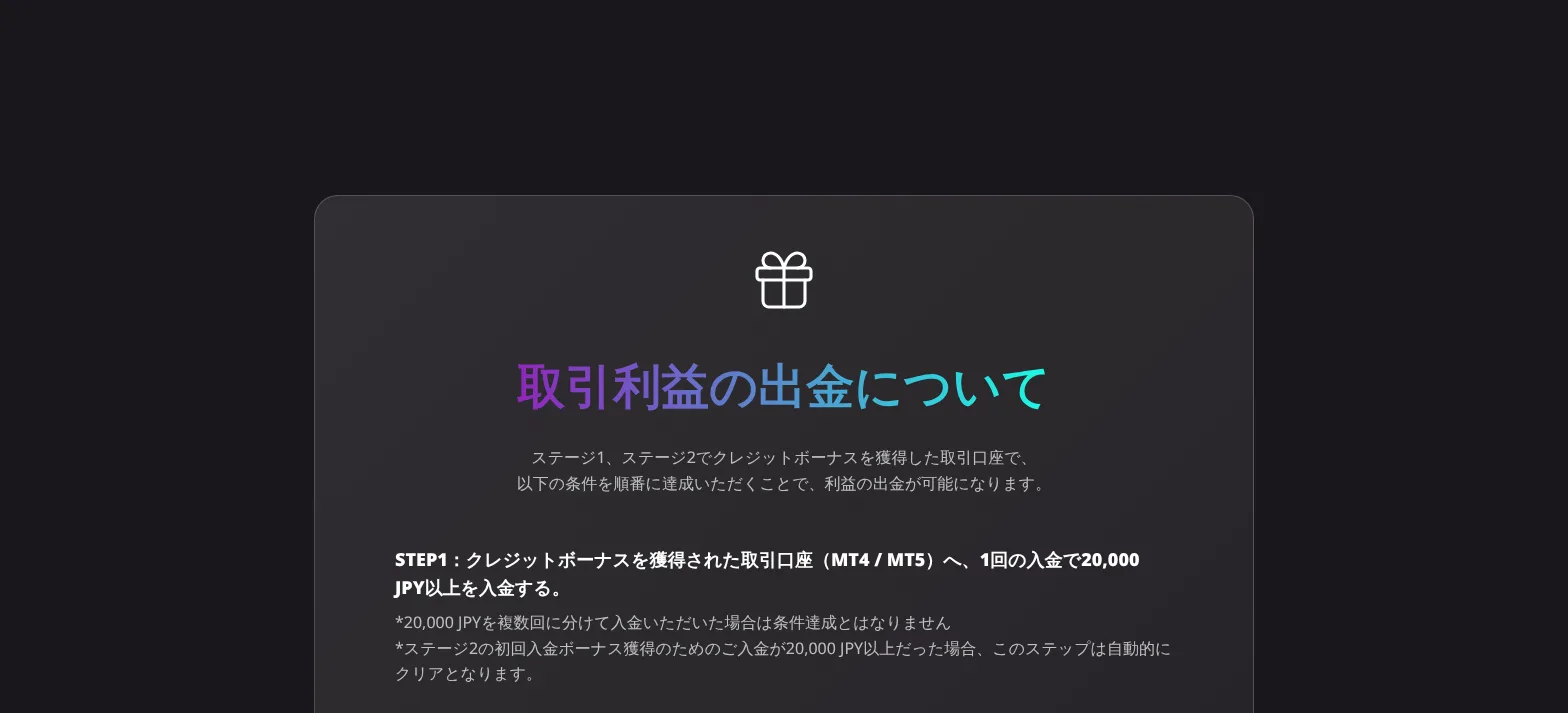 AXIORY official profit withdrawal section showing the Step 1 deposit condition