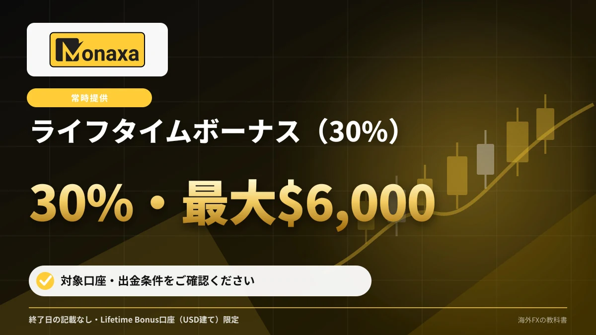 Monaxa ライフタイムボーナス（30%入金ボーナス） 30%・累計最大$6,000