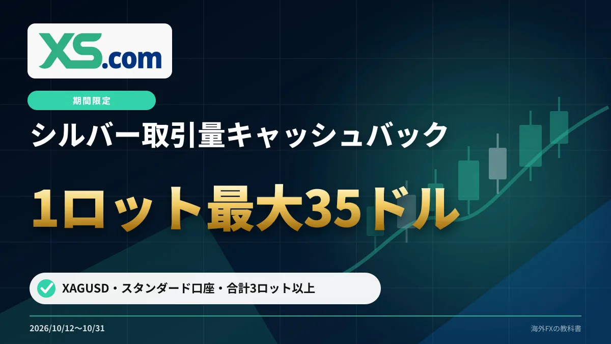 XS XAGUSD(シルバー)取引量キャッシュバック 1ロットあたり最大35ドル