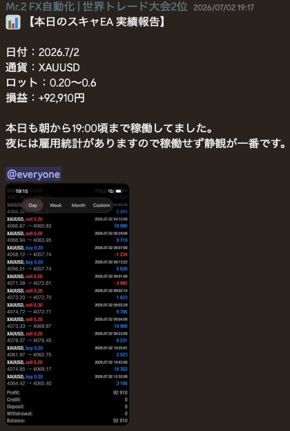 2026年7月2日のMr.2スキャEA稼働報告