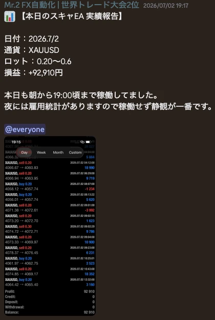 2026年7月2日のMr.2スキャEA稼働報告